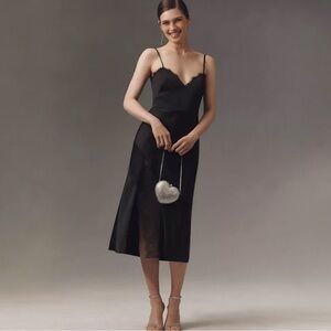 NWT LIV FOSTER Lace Trim Satin Slipdress Black Size 2